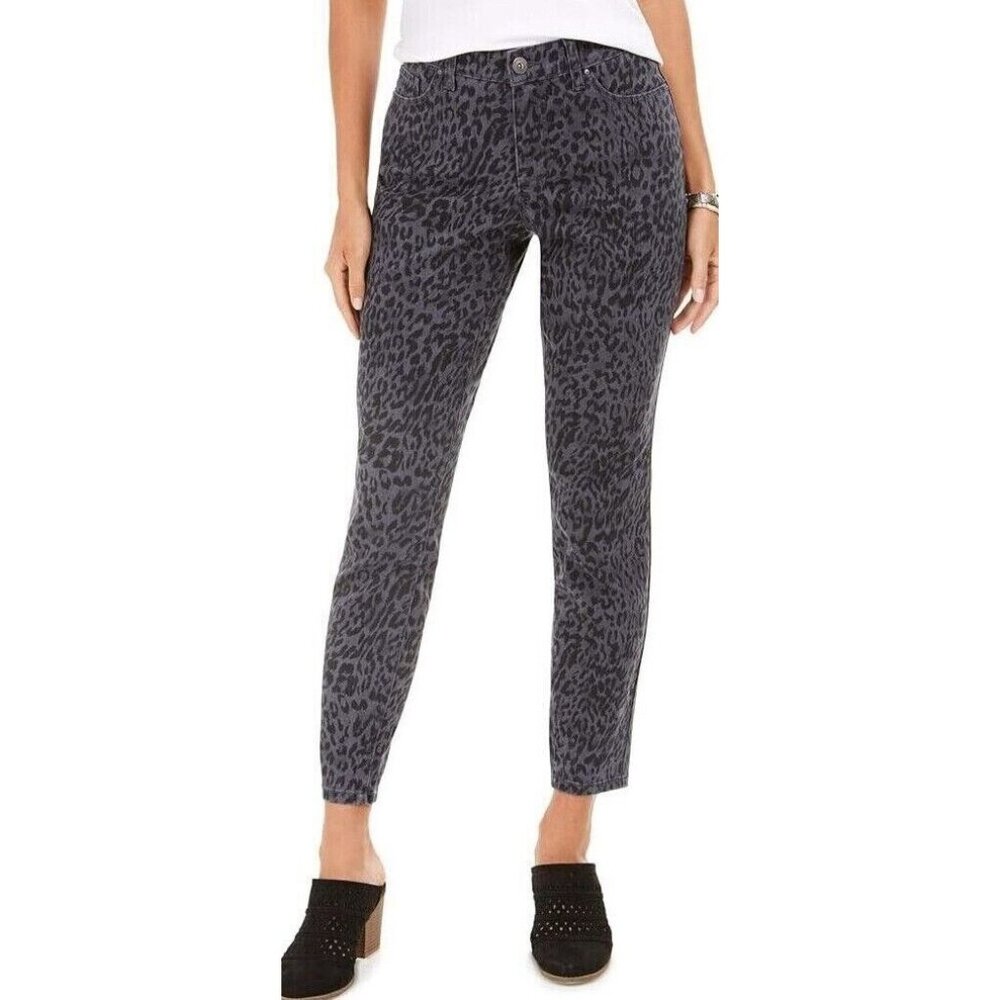 NWT $49 Style&Co Tummy Control Jeans Curvy Skinny Leg Gray Animal Print